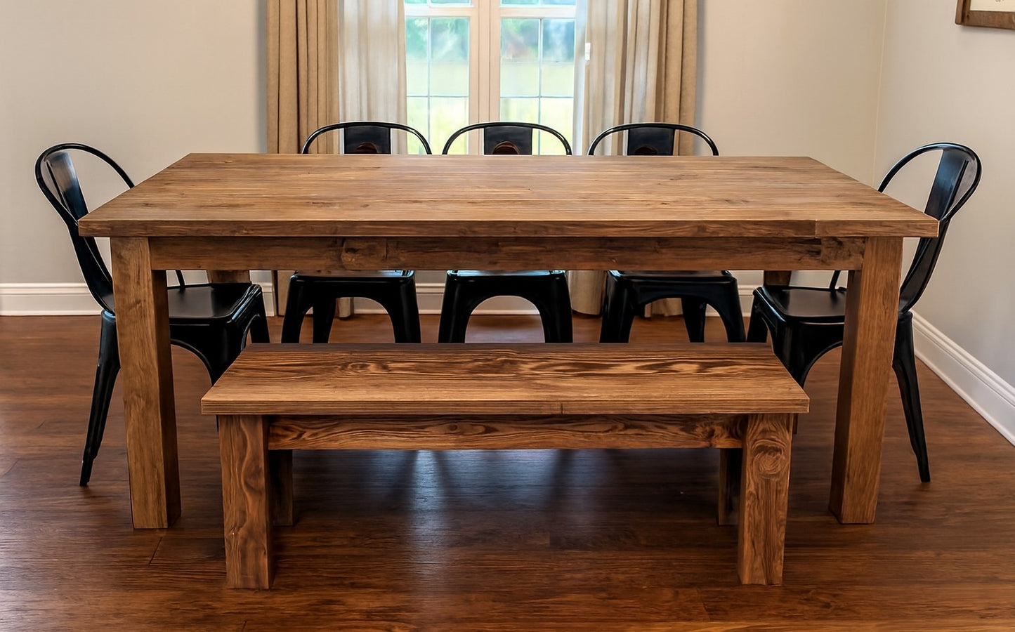 Preowned - 7pc Wood Farm Table Dining Set