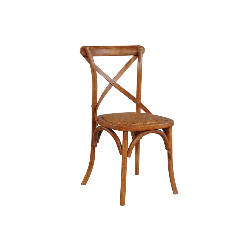 Brown Rustic Wooden Cross-Back Chair - 3 Day Rental