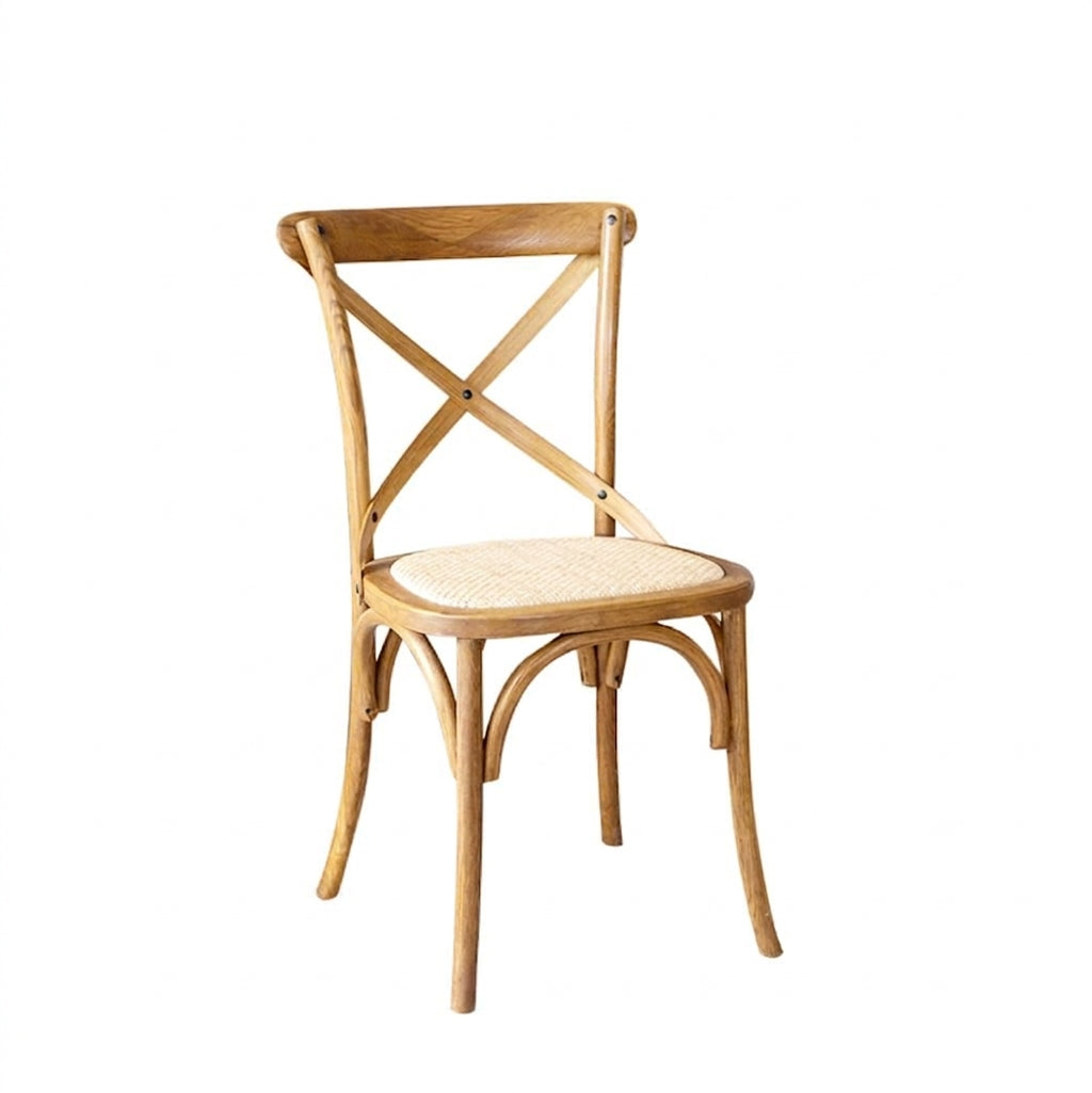 Natural Rustic Wood Cross-Back Chair - 3 Day Rental