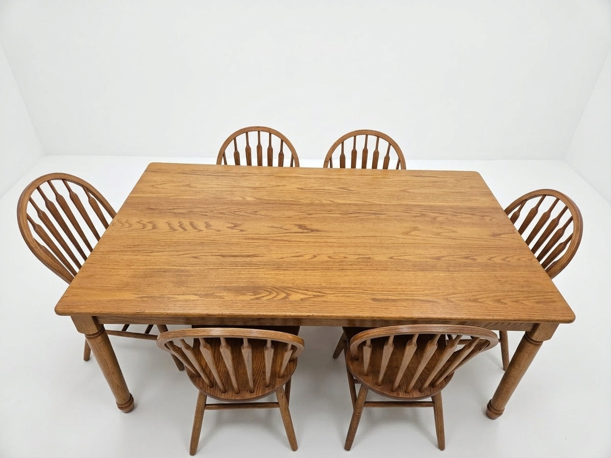 Preowned - 7pc Solid Oak Dining Table Set