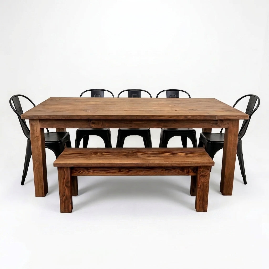 7' Wood Farm Dining Table 7pc Set