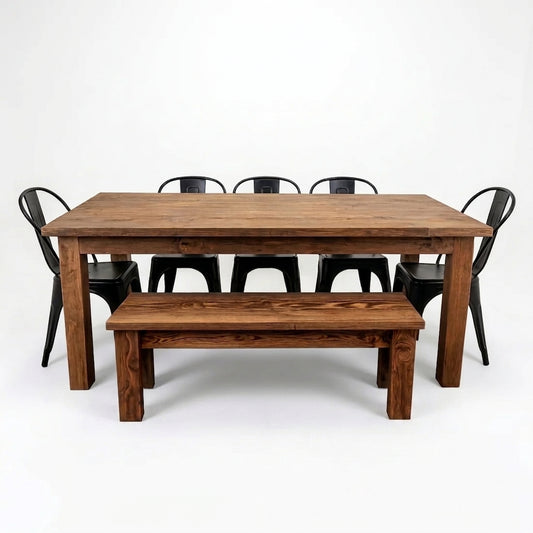 7' Wood Farm Dining Table 7pc Set
