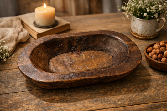 Hand-carved Rustic Oak Dough Bowl