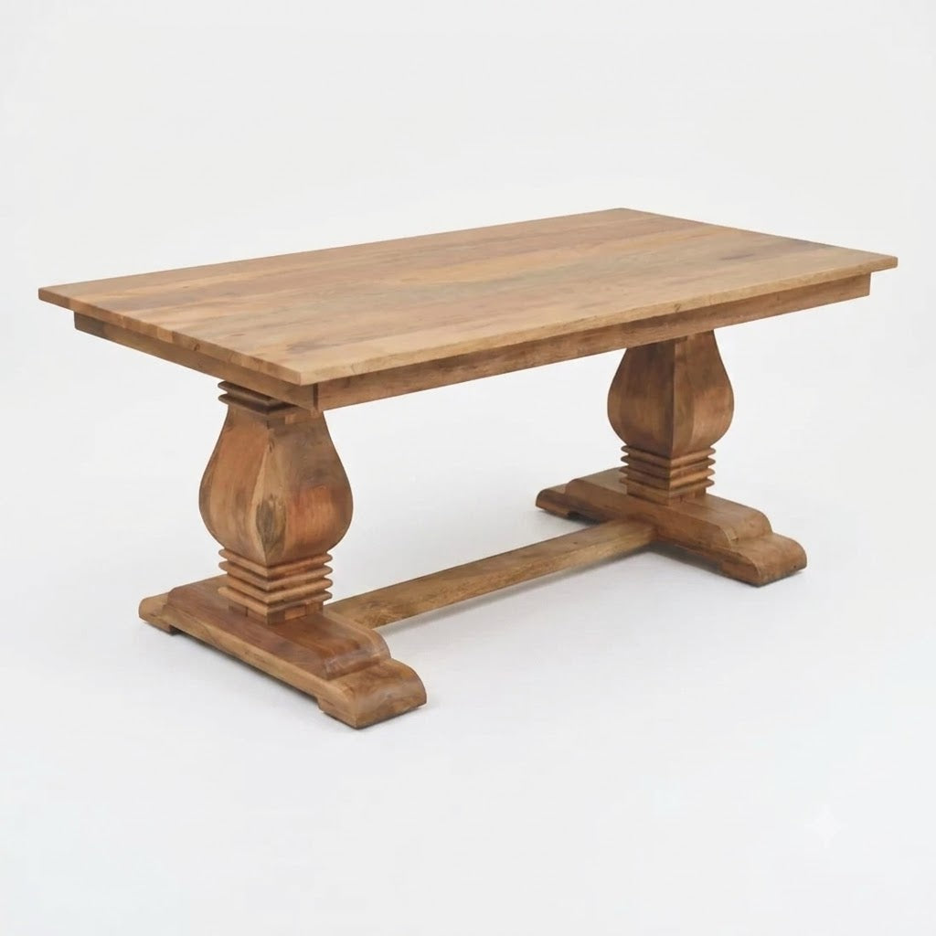 Wooden table with a rustic design on a white background