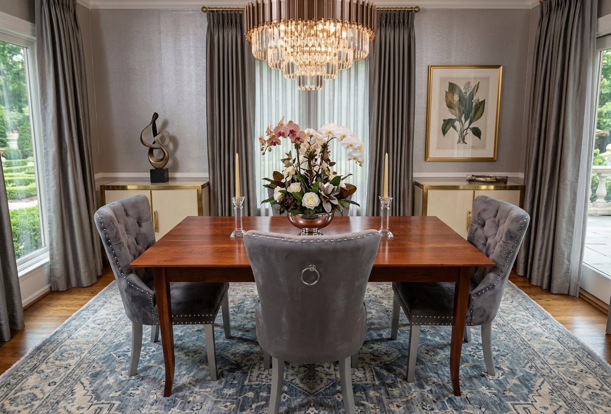 Preowned - Hickory Dining Table Set w/ Tufted Chairs