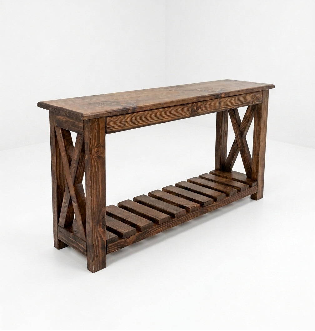 Custom Handcrafted - Rustic X Solid Wood Console Table