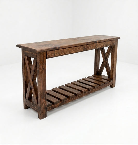 Custom Handcrafted - Rustic X Solid Wood Console Table