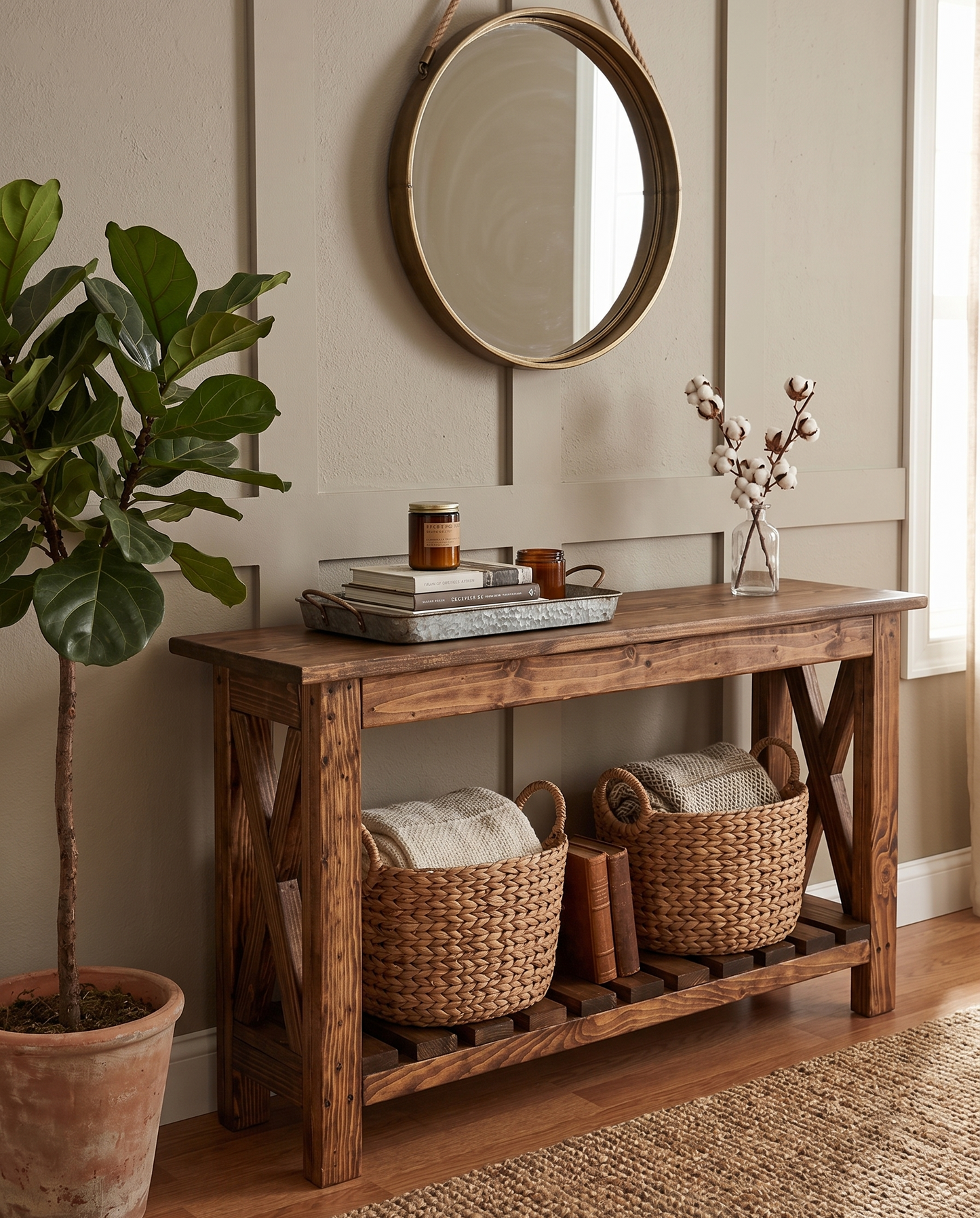 Custom Handcrafted - Rustic X Solid Wood Console Table