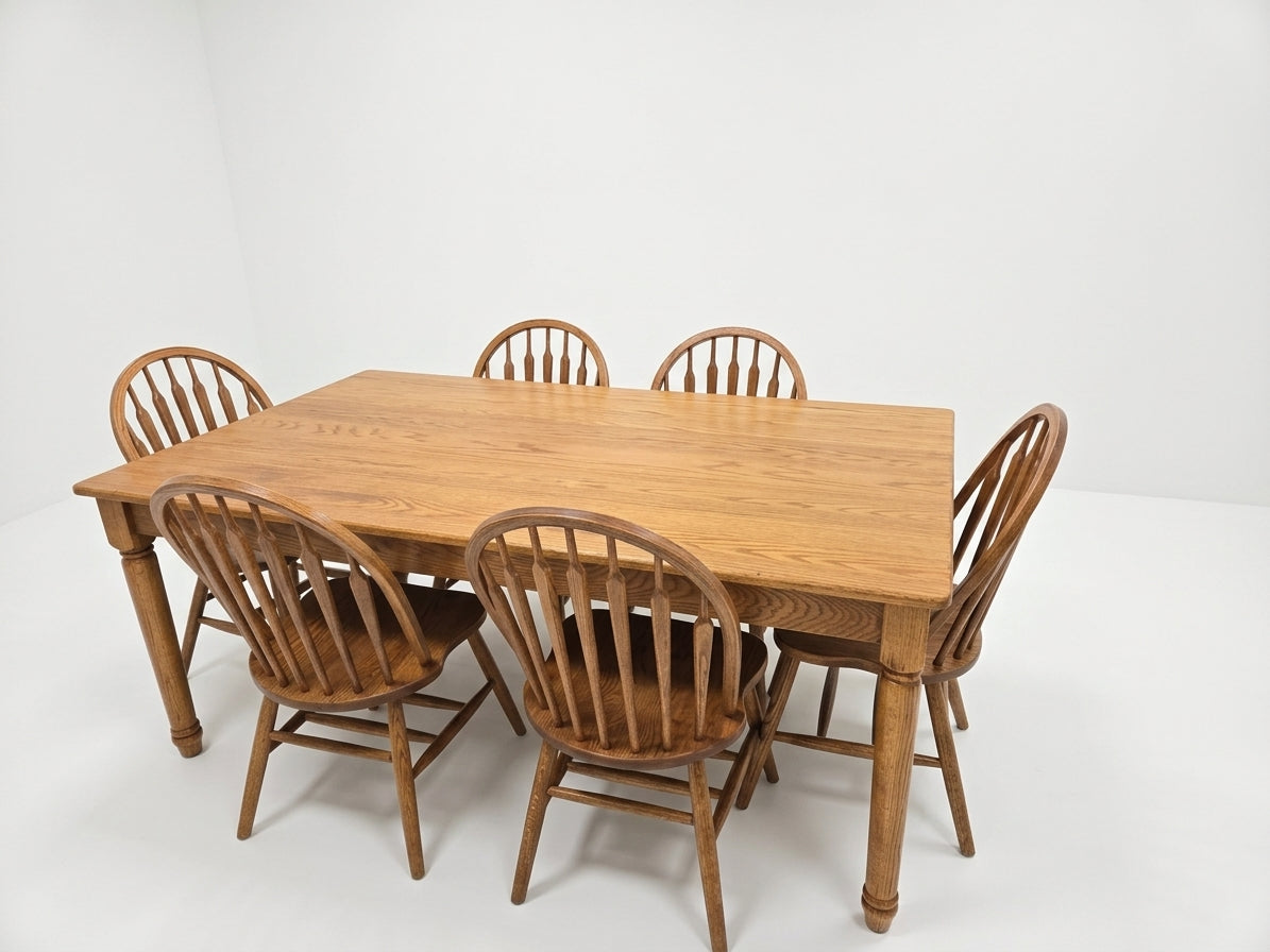 Preowned - 7pc Solid Oak Dining Table Set